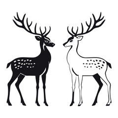 Simple deer designs, black vector illustrations on white background