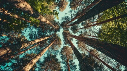 Obraz premium Tall trees against the sky, pine forest