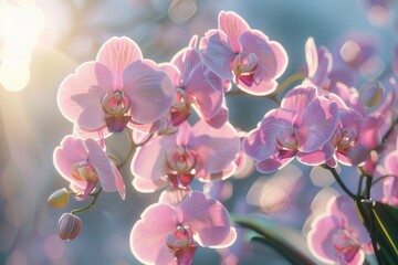 Very detailed macro ultra realistic orchid flower, morning sunlight.