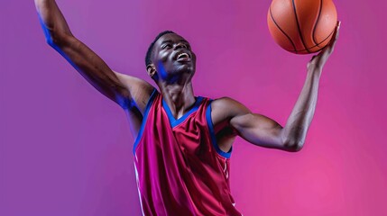 A young man is practicing basketball enthusiastically