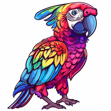 A colorful parrot is perched. The bird's bright colors