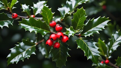 Fototapeta premium Sprig of European holly isolated