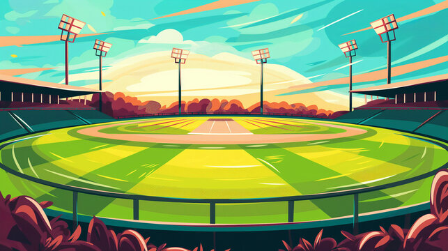 cricket stadium with a field vector illustration
