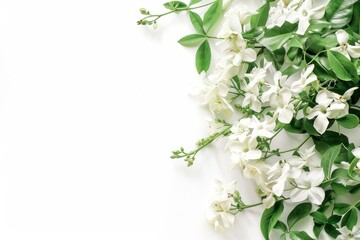 flower Photography, Jasminum sambac, copy space on right, Isolated on white Background