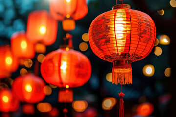 Naklejka premium Colorful Chinese lanterns are hung for decoration