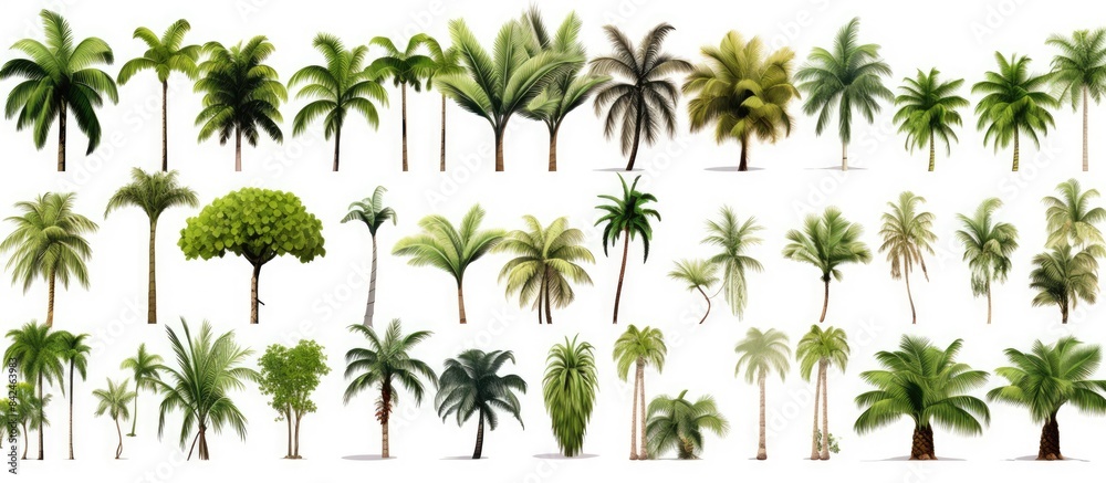 Sticker a single coconut palm tree stands alone against a white backdrop with copy space image, part of a pa