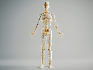 Full-body scan image with a focus on the nervous system, in a scientific illustration style