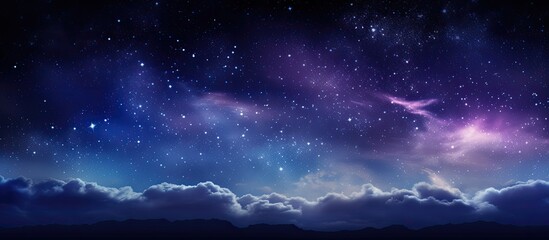 Scenic night sky view capturing the Milky Way, stars, nebula, and galaxy on a dark backdrop...