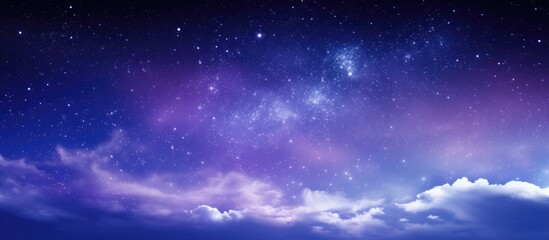 A panoramic night view against a blue starry sky with grain and adjusted white balance, ideal for adding text or graphics with copy space image.