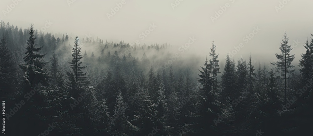 Wall mural fall-winter foliage swaying on a mountainside with snowy sky in the background, featuring gently swa