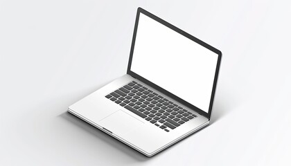 A laptop with a white screen is open and ready to be used