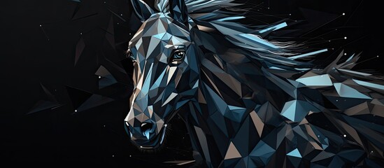 Origami blue pegasus on a dark backdrop with a paper unicorn head, creating an intricate and whimsical composition with a copy space image.