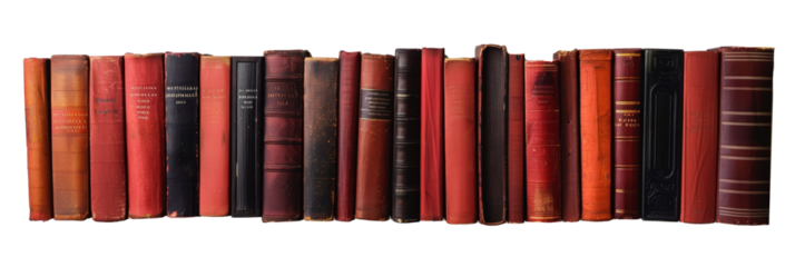Collection of vintage books showcasing historical literature transparent background