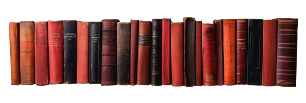 Collection of vintage books showcasing historical literature transparent background