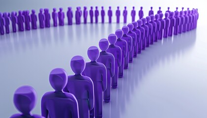 A group of people are lined up in a row, with some of them wearing purple