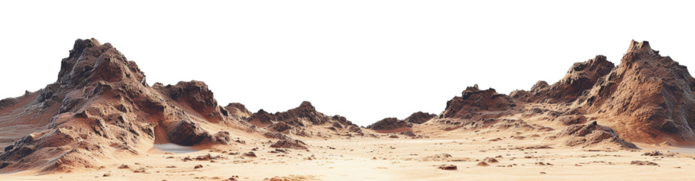 Alien desert landscape with rocky formations transparent background