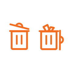 Trash can and bin icon. Flat design style. trash can icon collection with a red base color. Graphic design element illustration of delete button, delete, empty and full trash can