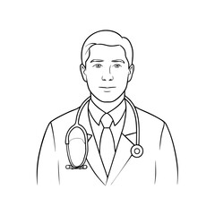 Fototapeta premium Doctor man vector illustration. Doctor in white coat. Stethoscope.