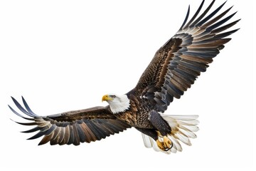 Obraz premium Bald Eagle In Flight Against White Background