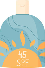 Obraz premium Sunblock cream bottle, creative skin protection cosmetic container, cartoon solar block cream pack, flat sunblock oil product, vector sun screen lotion tube,