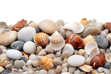 Shimmering Treasures: A Majestic Display of Sea Shells Atop Rocky Giants on White or PNG Transparent Background.