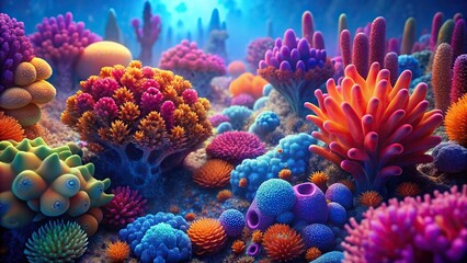 Colorful high detailed macro image of sea corals, vivid multicolor textured wallpaper background of sea life corals reef, sea corals, colorful, high detailed, macro, image, vivid