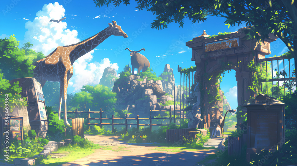 Canvas Prints zookeeper playing zoo background, anime style