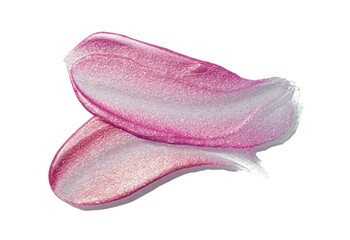 Lipstick pink fuchsia matte shimmering texture smudge isolated on white