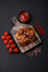 Delicious juicy chicken steak with salt, spices and herbs