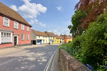 A row of historic houses on Watling Street, Thaxted, Essex, UK. 