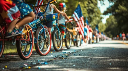Children Riding Decorated Bikes in Patriotic Parade