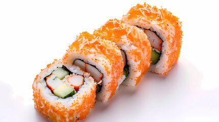 Close-up photo of various sushi rolls, professional photography for a sushi restaurant