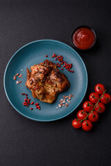 Delicious juicy chicken steak with salt, spices and herbs