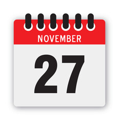 November 27 Calendar Reminder Icon: Daily Template Vector Illustration