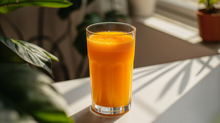 Fresh Orange Juice in Elegant Glass on White Table with Brunch Setting
