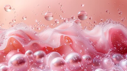 Pink Bubbles Floating Over Wavy Abstract Background