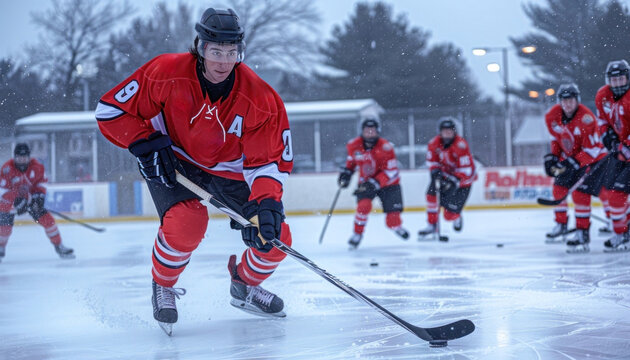 A hockey player wearing jersey number 4 on the ice