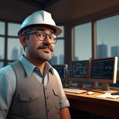 Engineer Character, Cute 3D Machine Engineer Character Clipart, 3D Animation Cartoon Style