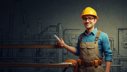 Engineer Character, Cute 3D Machine Engineer Character Clipart, 3D Animation Cartoon Style