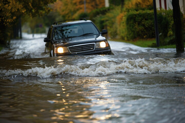 Fototapeta premium AI generated picture of flood in the city after the storm