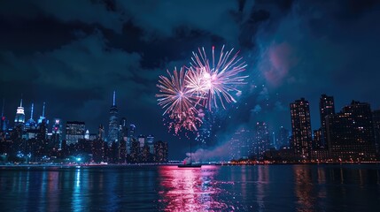 Fireworks Over New York City Skyline