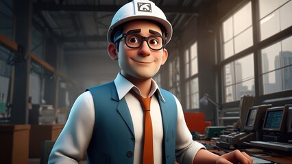 Engineer Character, Cute 3D Machine Engineer Character Clipart, 3D Animation Cartoon Style