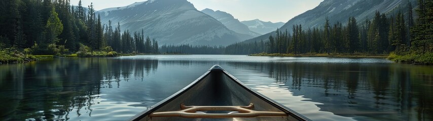 Obraz premium Canoe on the lake with mountain view beautiful