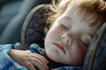 Beautiful lovely baby in carriage or carseat spending family time traveling or promenading, Generative AI