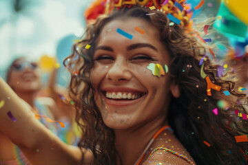 Generative AI illustration of happy cheerful people celebrate summer traditional event