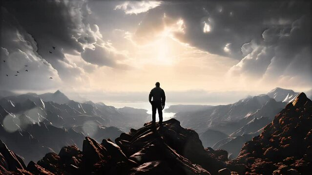 Adventurous climber scaling a rugged mountain peak, embracing nature and challenge