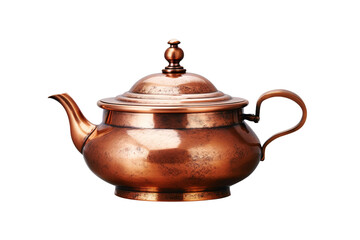 The Gleaming Copper Elegance: A Teapots Tale on White or PNG Transparent Background.