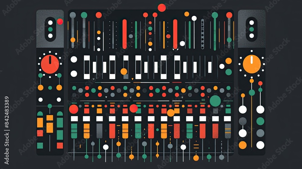 Wall mural a vibrant switchboard illuminates with colorful buttons and lights, each representing a different fu