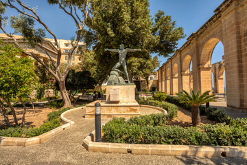 Enea sculpture in Lower Barrakka Garden in Valletta, Malta. Cultural heritage of Malta