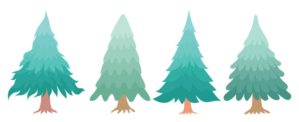 Obraz premium Cute Pine Tree vector set cute cartoon style.